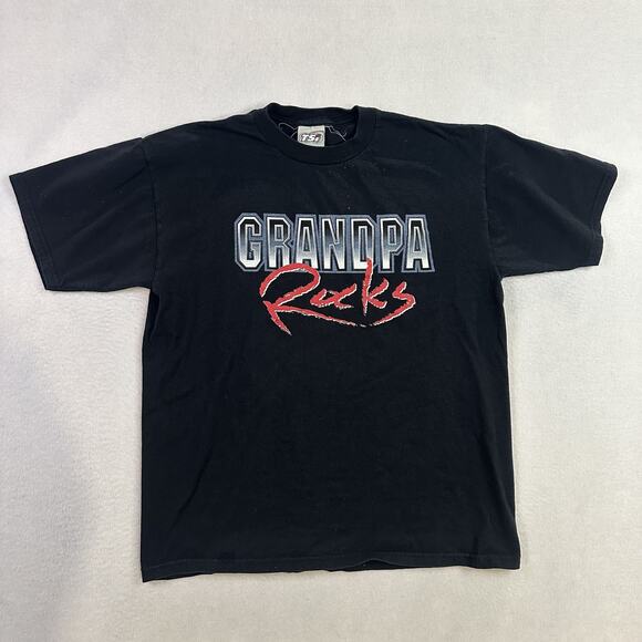 Vintage Grandpa Rocks Shirt Mens Medium Black TSI Graphic Tee Funny Retro 90s - Picture 1 of 13